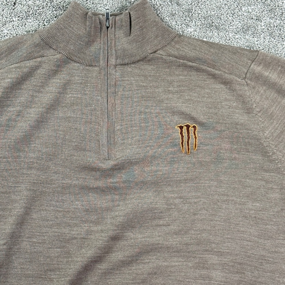 Java Monster Energy Mens XL Merino Wool Blend 1/4 Zip Promo Sweater Brown